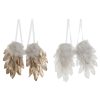 Decoração Suspensa Branco Dourado Pluma 28 x 4 x 33 cm (2 Unidades)