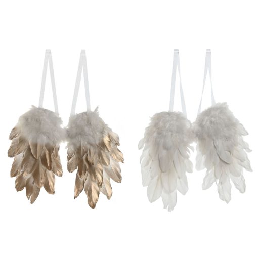 Decoração Suspensa Branco Dourado Pluma 28 x 4 x 33 cm (2 Unidades)