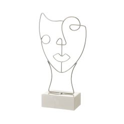 Figura Decorativa Branco Prateado Cerâmica Ferro 18