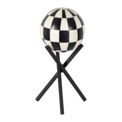 Figura Decorativa Branco Preto Resina Ferro 12 x 12 x 21 cm