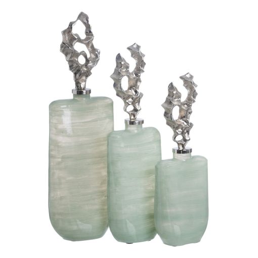 Garrafa Verde Prateado Alumínio Cristal 16 x 9 x 54 cm Decorativa - Image 2