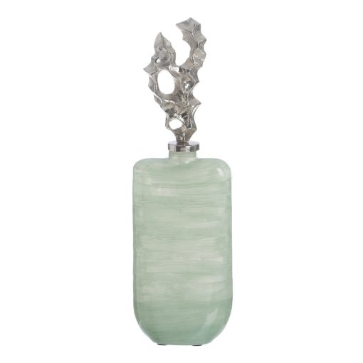 Garrafa Verde Prateado Alumínio Cristal 16 x 9 x 54 cm Decorativa