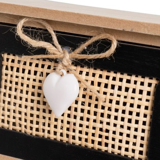 Guarda-Joias HEARTS Branco Preto Natural Cana Plástico Madeira MDF 17 x 11 x 32 cm - Image 3