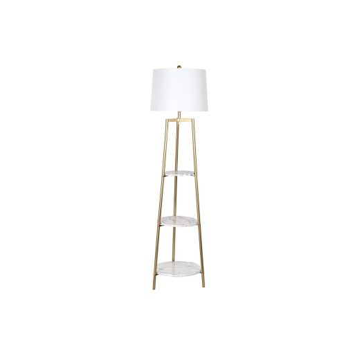 Luminária de chão Dourado Metal Poliéster Branco 50 W Madeira MDF (41 x 41 x 156 cm) - Image 6