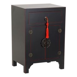 Mesa de Cabeceira Abeto Vermelho Preto Madeira MDF 45 x 34 x 66 cm