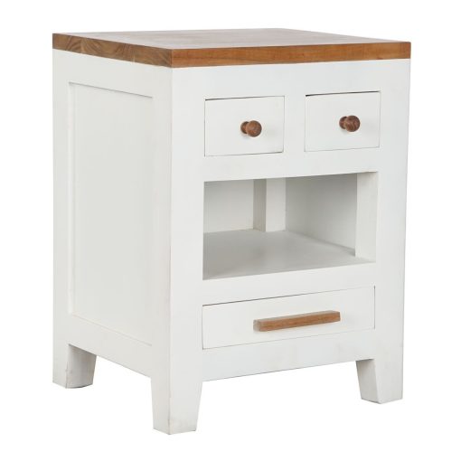 Mesa de Cabeceira Branco Castanho Acácia Madeira de mangueira 45 x 40 x 60 cm