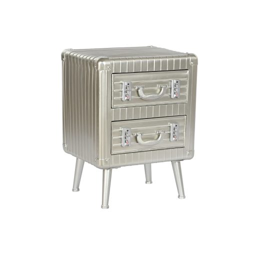 Mesa de Cabeceira Prateado Metal Madeira MDF 46 x 39 x 63 cm