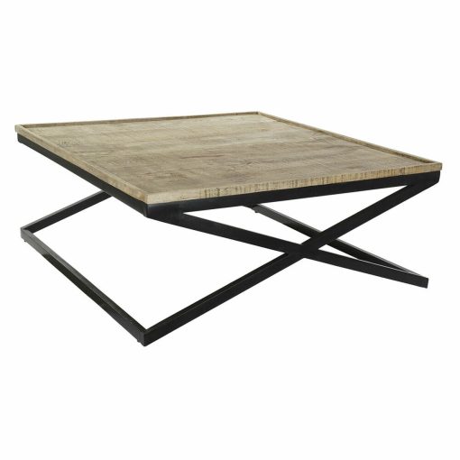 Mesa de Centro Preto Natural Madeira Metal 120 x 120 x 55 cm