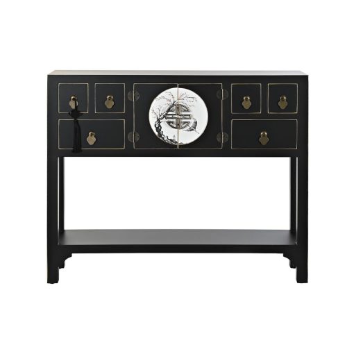 Mesa de apoio 95 x 26 x 79 cm Abeto Preto Dourado Metal Branco Madeira MDF