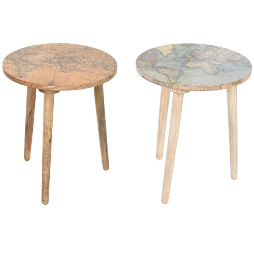 Mesa de apoio Branco Marrom claro Madeira de mangueira 40 x 40 x 47