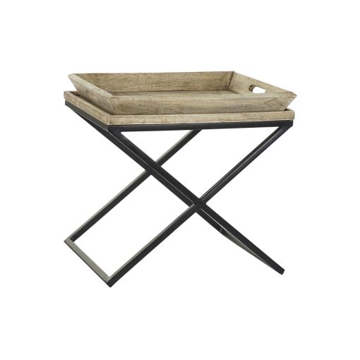 Mesa de apoio Preto Natural Metal Madeira de mangueira 55 x 45 x 53 cm