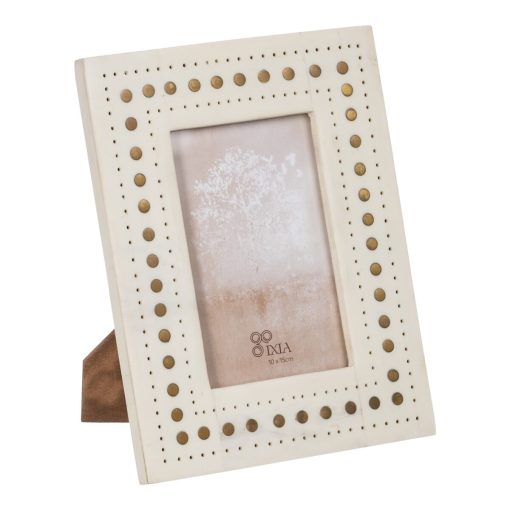 Moldura de Fotos Creme Dourado Resina Cobre 10 x 15 cm 17 x 1