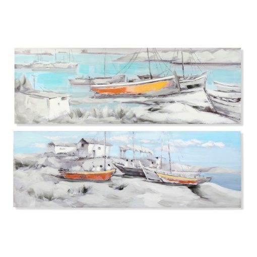 Pintura Port 150 x 3 x 50 cm Barco Mediterrâneo (2 Unidades)