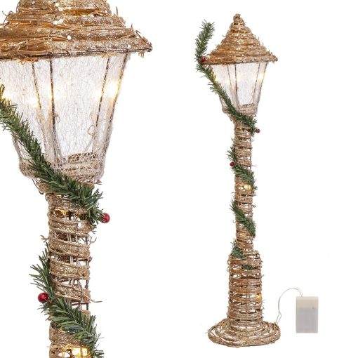 Postes de iluminação Ouro Verde Dourado Metal Fibra natural 20 x 20 x 90 cm - Image 2