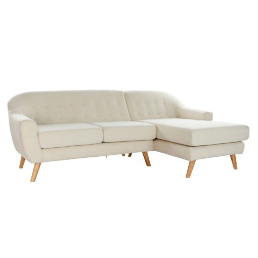 Sofá Chaise Longue Creme Madeira da borracha 226 x 144 x 84 cm