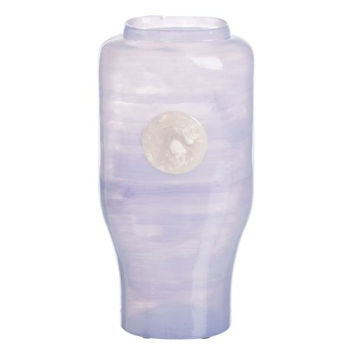 Vaso Azul Branco Resina Cristal 15 x 9 x 31 cm