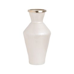 Vaso Branco Dourado Alumínio Cristal 25 x 25 x 48 cm