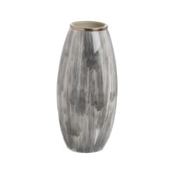 Vaso Branco Preto Alumínio Cristal 21 x 21 x 44