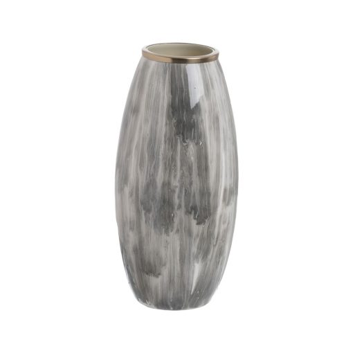 Vaso Branco Preto Alumínio Cristal 21 x 21 x 44