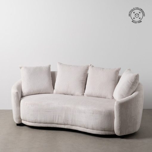 Sofá 3 Lugares Sala Creme Tecido 197 X 96 X 75 Cm - Image 7