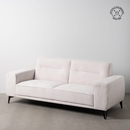 Sofá Creme 3 Lugares Sala Tecido-Metal 220 X 87 X 85 Cm - Image 3