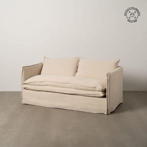 Sofá 2 Lugares Creme Tecido-Madeira 180 X 97 X 89 Cm - Image 3