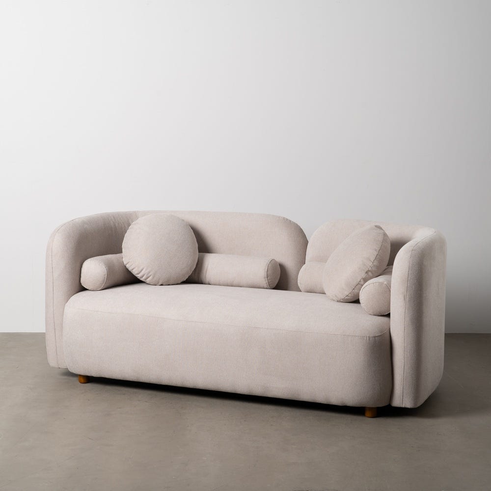 Sofá 2 Lugares Bege Tecido-Madeira 176 X 88 X 72 Cm - Image 5