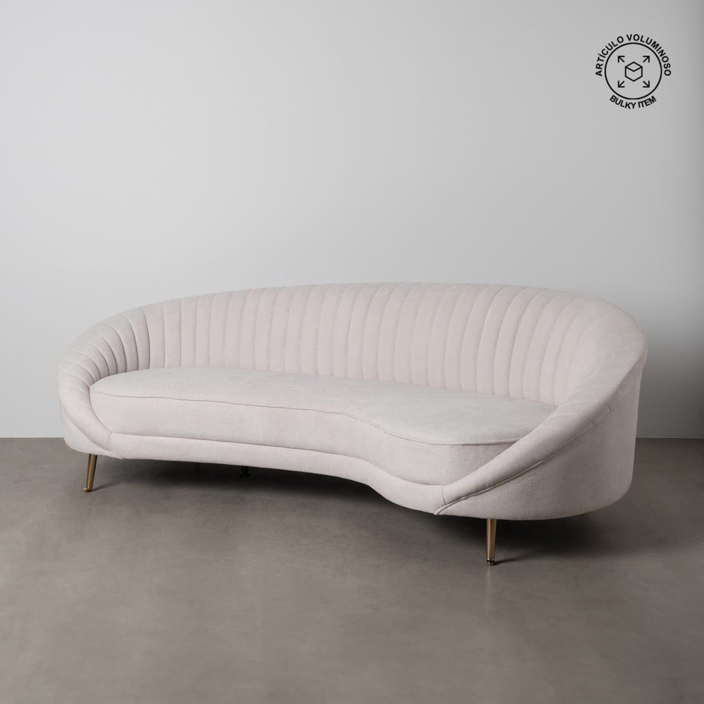 Sofá 3 Lugares Creme Tecido-Metal 247 X 105 X 81 Cm - Image 7