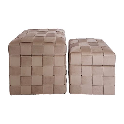 S/2 Pufe Tronco Bege Tecido Dmf 40 X 40 X 43 Cm - Image 4