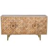 Aparador Em Madeira De Mango 4 Portas Em Metal Dourado 152x45x83cm