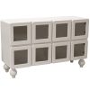 Aparador Em Madeira Mdf Branca Com 8 Portas De Vidro  120x30x80cm