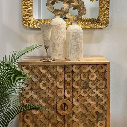Armário De Madeira De Mango 2 Portas Pernas De Metal Dourado 90x42x110cm - Image 6