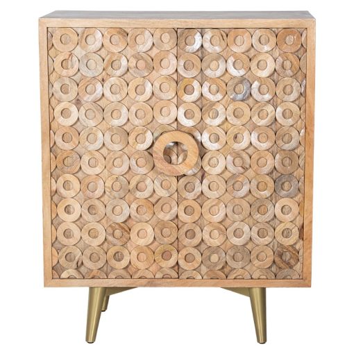 Armário De Madeira De Mango 2 Portas Pernas De Metal Dourado 90x42x110cm