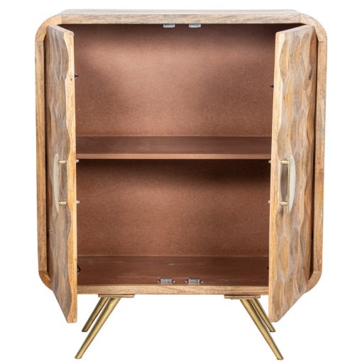 Armário De Madeira De Mango 2 Portas Pernas Metal Dourado 90x40x115cm - Image 2