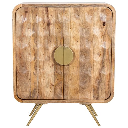Armário De Madeira De Mango 2 Portas Pernas Metal Dourado 90x40x115cm