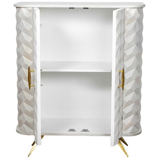 Armário De Madeira De Mango 4 Portas Pernas De Metal Dourado 90x42x110cm - Image 2