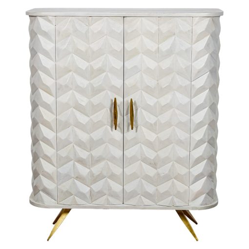 Armário De Madeira De Mango 4 Portas Pernas De Metal Dourado 90x42x110cm