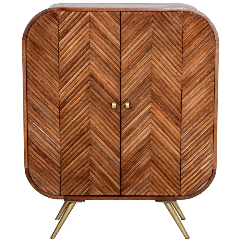Armário Em Madeira De Mango 2 Portas Pés Metal Dourado 90x42x110cm