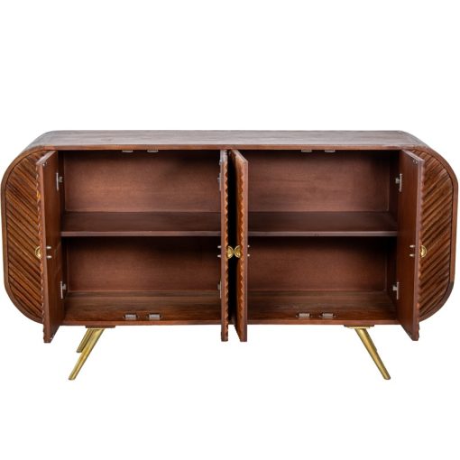 Armário Em Madeira De Mango 4 Portas Pernas Em Metal Dourado 152x42x81cm - Image 2