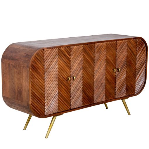 Armário Em Madeira De Mango 4 Portas Pernas Em Metal Dourado 152x42x81cm - Image 6