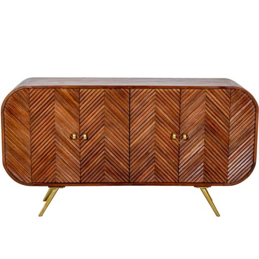 Armário Em Madeira De Mango 4 Portas Pernas Em Metal Dourado 152x42x81cm
