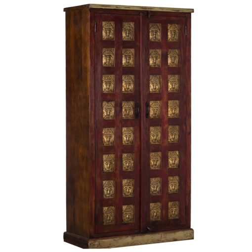 Armário Em Madeira De Mango Vermelho/budas Dourados  com 2 Portas 100x45x195cm