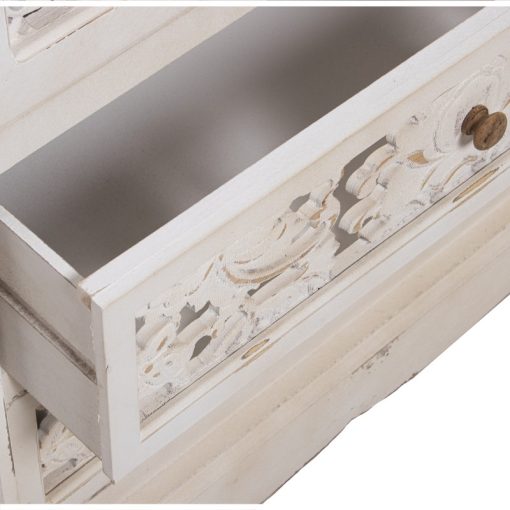 Armário Madeira  com 2 Portas +2 Gavetas Esculpido Branco Envejec 85x40x170cm, Abeto+dm - Image 5