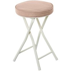 Banco Dobrável Metal Branco Tecido Bege 30x49cm