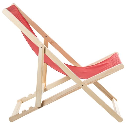 Cadeira De Praia Dobrável Em Madeira, Tecido Vermelho, 4 Posições, 57,5x92/102,5x88,5/72cm - Image 9