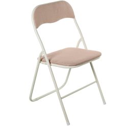 Cadeira Dobrável Metal Branco / Tecido Bege 44x47x80cm Alt. Assento:45cm