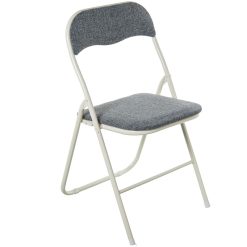 Cadeira Dobrável Metal Branco / Tecido Cinzento 44x47x80cm Alt. Assento:45cm