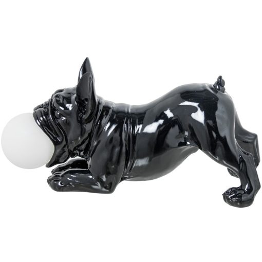 Candeeiro De Mesa Cão De Resina Preto Brilhante