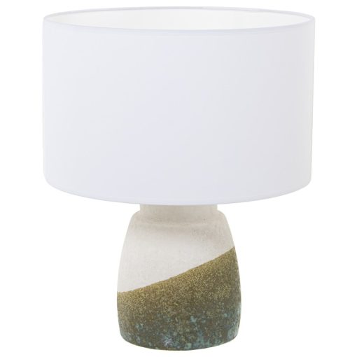 Candeeiro De Mesa Em Cerâmica Bege/verde Textura De Areia