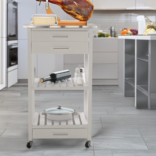 Carrinho De Cozinha com 3 Gavetas e Balda Madeira Branco 50x40x86cm-Madeira:pinho e Dm - Image 3